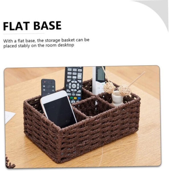 Decorative Woven Storage Basket Multi-Grid Organizer for Cosmetics and Snacks, Versatile for Office, Bathroom, and Bedroom
